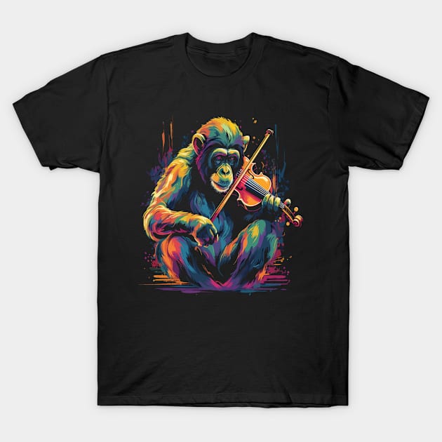 Chimpanzee Playing Violin T-Shirt by JH Mart